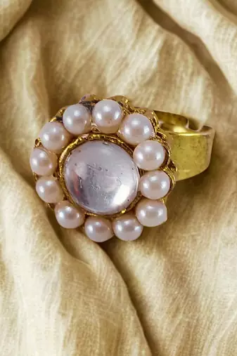 White moti stud brass ring  adjustable ring with natural stones/ sku-rin255 sku-rin255
