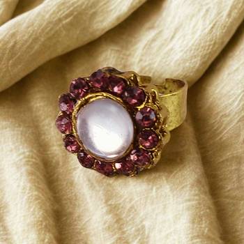 Purple stone stud brass ring / trendy adjustable stainless steel ring 2