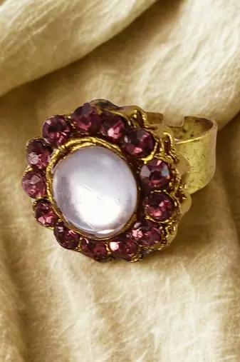 Purple stone stud brass ring / trendy adjustable stainless steel ring