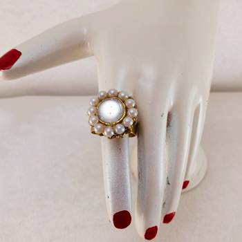 White moti stud brass ring  adjustable ring with natural stones/ sku-rin255 sku-rin255 3