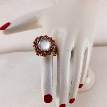 Purple stone stud brass ring / trendy adjustable stainless steel ring 3