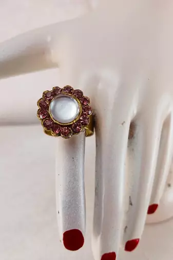 Purple stone stud brass ring / trendy adjustable stainless steel ring