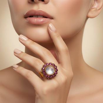 Purple stone stud brass ring / trendy adjustable stainless steel ring 4