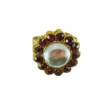 Mehroon stone stud brass ring /stylish & durable/ trendy adjustable stainless steel ring 1