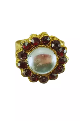 Mehroon stone stud brass ring /stylish & durable/ trendy adjustable stainless steel ring