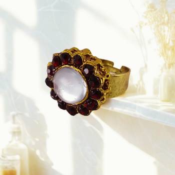 Mehroon stone stud brass ring /stylish & durable/ trendy adjustable stainless steel ring 2