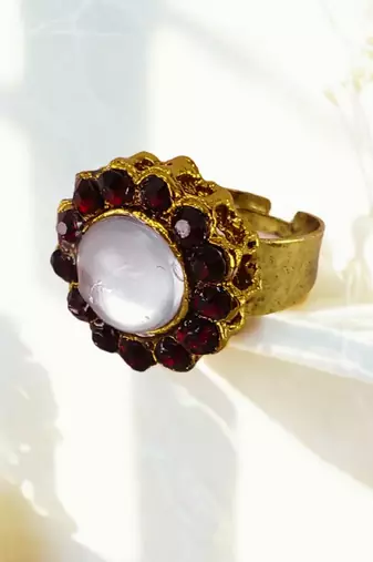 Mehroon stone stud brass ring /stylish & durable/ trendy adjustable stainless steel ring