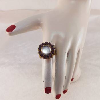 Mehroon stone stud brass ring /stylish & durable/ trendy adjustable stainless steel ring 3