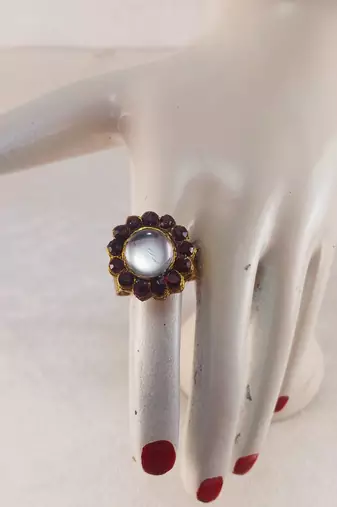 Mehroon stone stud brass ring /stylish & durable/ trendy adjustable stainless steel ring