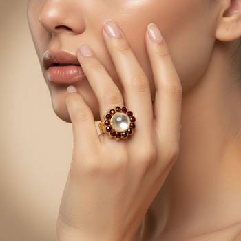 Mehroon stone stud brass ring /stylish & durable/ trendy adjustable stainless steel ring 4