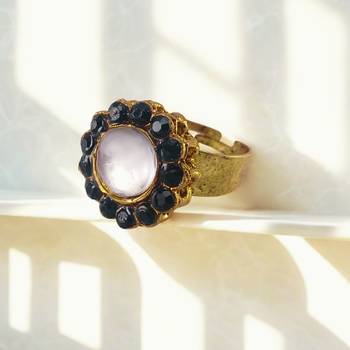 Green stone stud brass ring / premium gold plated wedding ring for  women 2