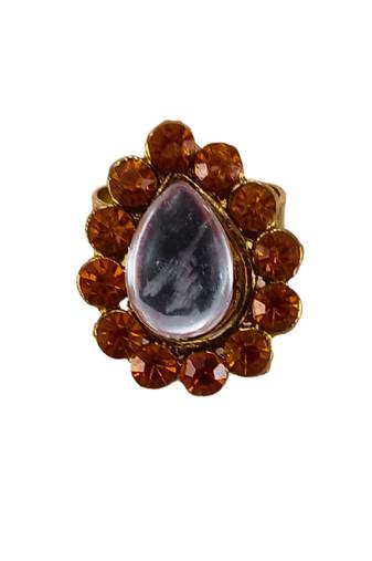 Brown stone stud brass ring / adjustable ring with natural stones