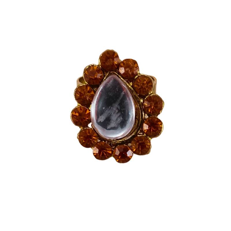 Brown stone stud brass ring / adjustable ring with natural stones