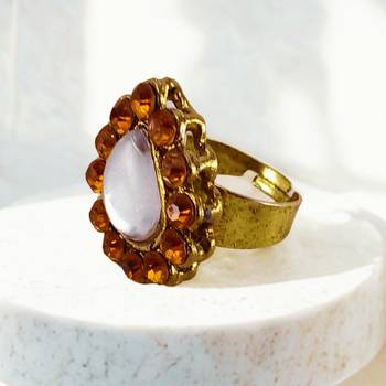 Brown stone stud brass ring / adjustable ring with natural stones 2