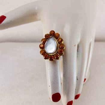 Brown stone stud brass ring / adjustable ring with natural stones 3