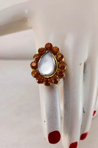 Brown stone stud brass ring / adjustable ring with natural stones