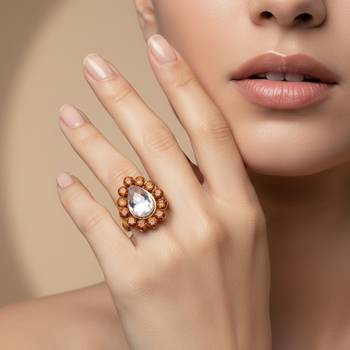 Brown stone stud brass ring / adjustable ring with natural stones 4