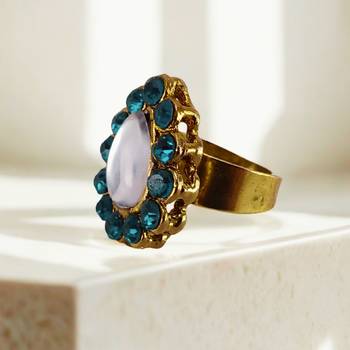 Radium stone stud brass ring / premium gold plated wedding ring for  women 2