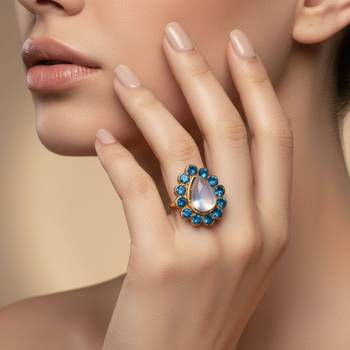 Radium stone stud brass ring / premium gold plated wedding ring for  women 4