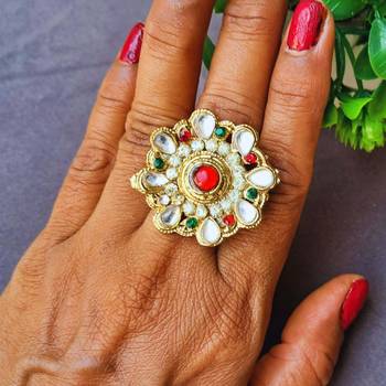 Multi stone stud brass ring /stylish & durable/ trendy adjustable stainless steel ring / 2