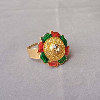 Multi stone stud brass ring / premium gold plated wedding ring for  women 1