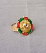 Multi stone stud brass ring / premium gold plated wedding ring for  women