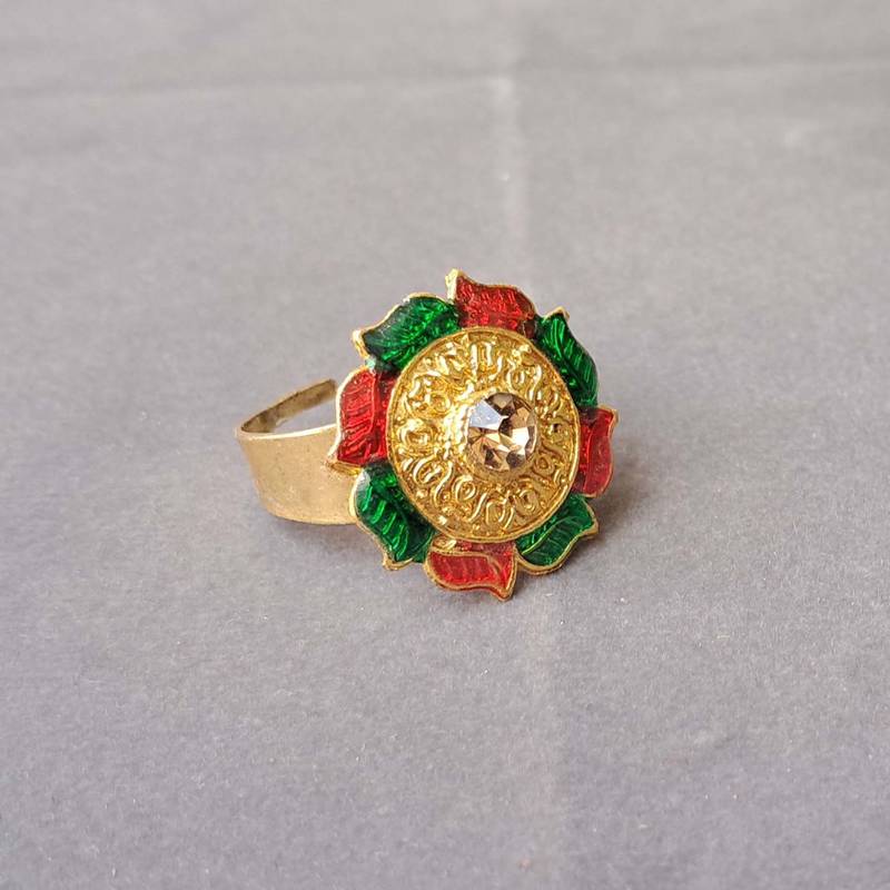 Multi stone stud brass ring / premium gold plated wedding ring for  women