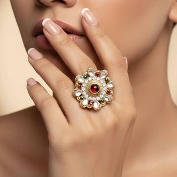 Multi stone stud brass ring /stylish & durable/ trendy adjustable stainless steel ring / 3