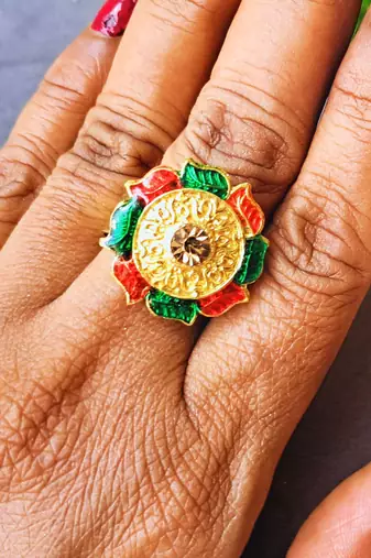 Multi stone stud brass ring / premium gold plated wedding ring for  women