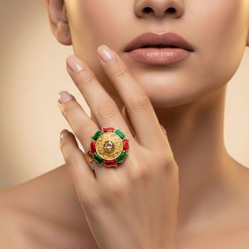 Multi stone stud brass ring / premium gold plated wedding ring for  women 3