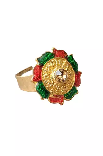 Multi stone stud brass ring / premium gold plated wedding ring for  women