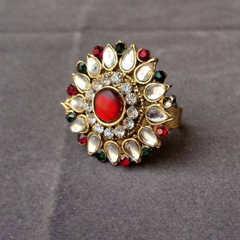 Multi stone stud brass ring