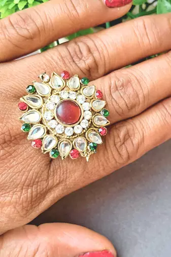 Multi stone stud brass ring