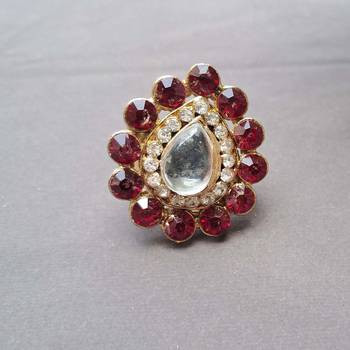 Magenta stone stud brass ring 1