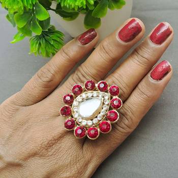 Magenta stone stud brass ring 2