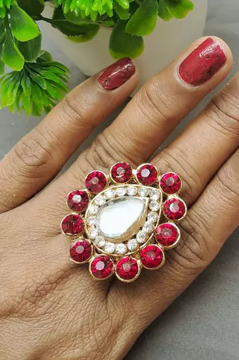Magenta stone stud brass ring