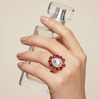 Magenta stone stud brass ring 3