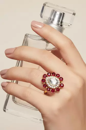 Magenta stone stud brass ring