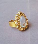 Golden stone stud brass ring / premium gold plated wedding ring for  women