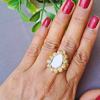 Golden stone stud brass ring / premium gold plated wedding ring for  women 2