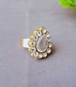 White stone stud brass ring / premium gold plated wedding ring for  women
