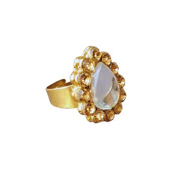 Golden stone stud brass ring / premium gold plated wedding ring for  women 4