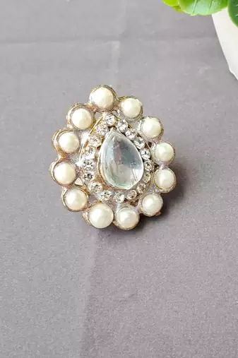 White moti stud brass ring