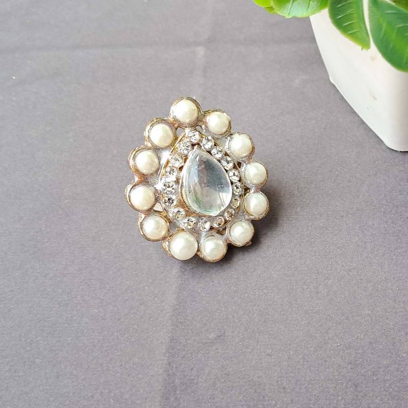 White moti stud brass ring