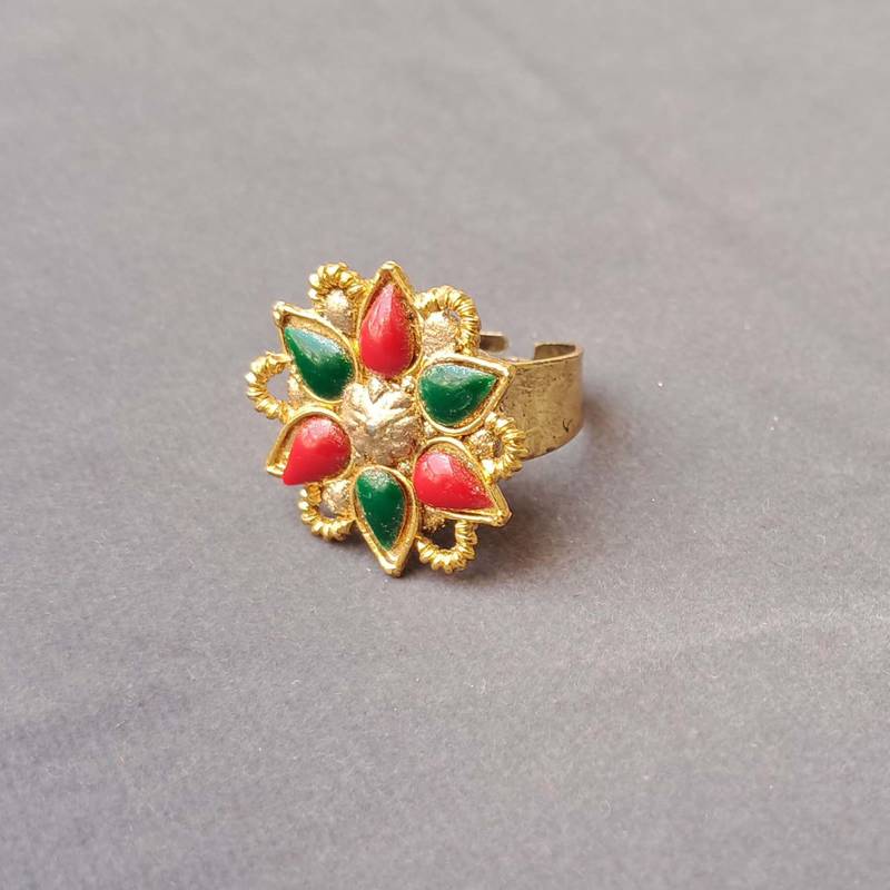 Multi stone stud brass ring