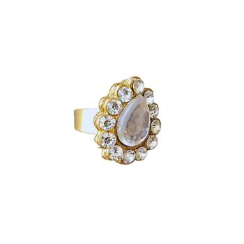 White stone stud brass ring / premium gold plated wedding ring for  women 4