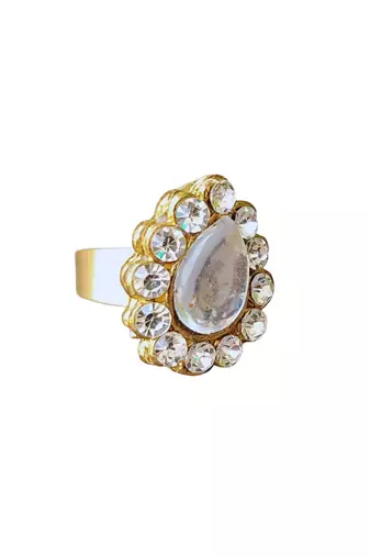 White stone stud brass ring / premium gold plated wedding ring for  women