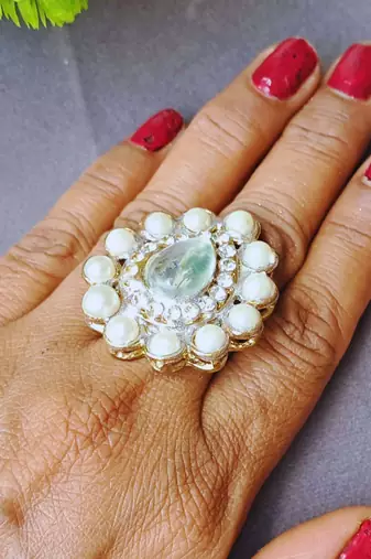 White moti stud brass ring