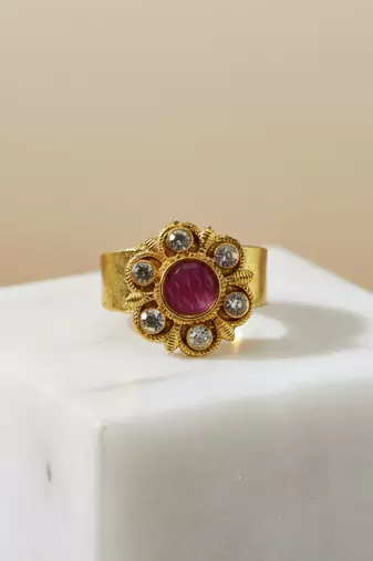 Multi stone stud brass ring trendy adjustable stainless steel ring