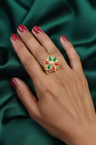 Multi stone stud brass ring